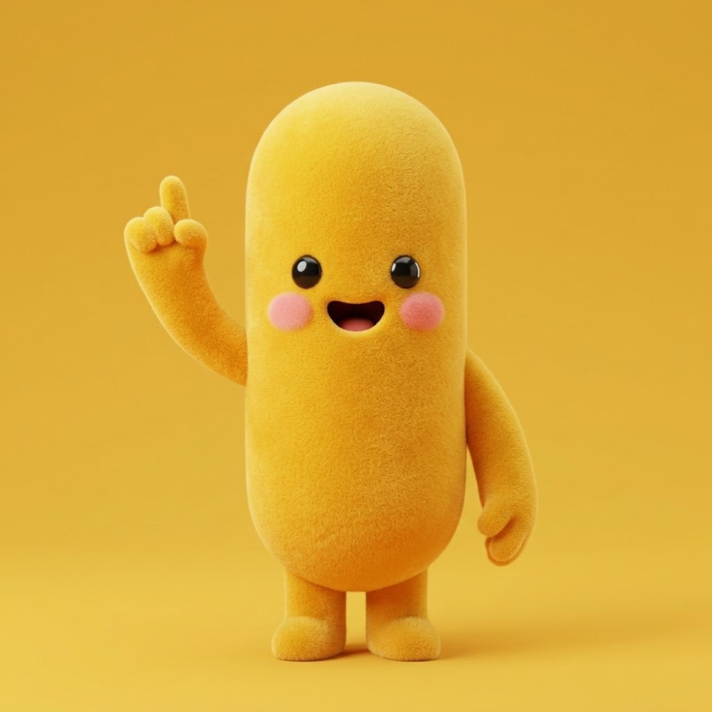 Sunny — the foundational yellow blob character that anchored the whole visual system.